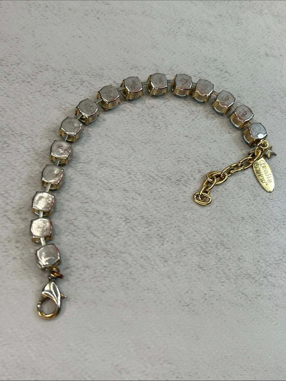 Gold Tennis Bracelet with Aqua Green Opal Crystals *See details on condition - Picture 9 of 9